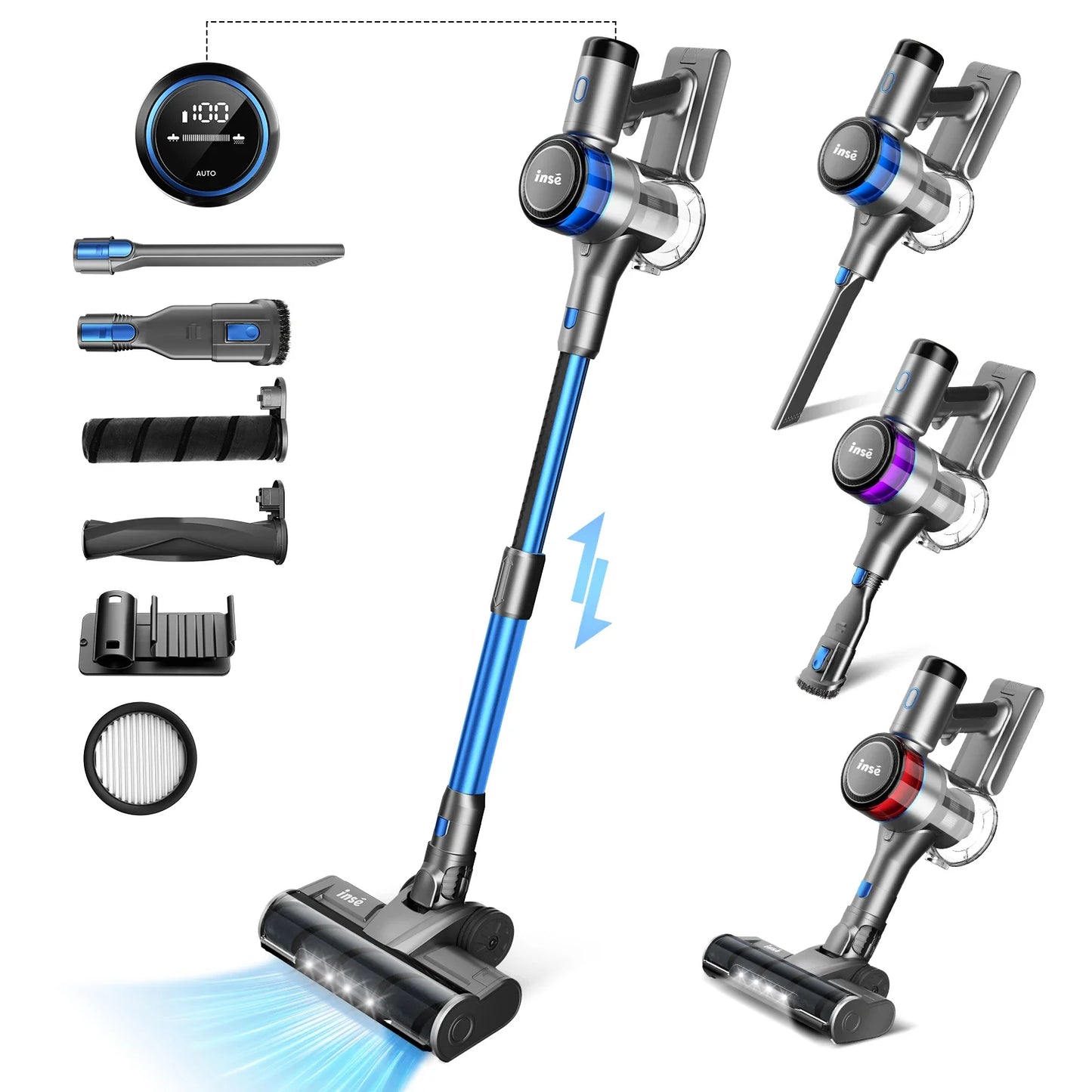 INSE S9 Stick Cordless Vacuum Cleaner - 400W, 30KPa Suction, Up to 55 Mins Runtime, 9-in-1 for Hardwood, Pet Hair, Home and Car