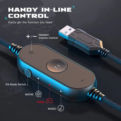 Fifine RGB Dynamic Gaming Headset — Over-Ear Mic Headphones with 7.1 Surround Sound & 3 EQ Modes for PC, PS4, PS5, Games & Music