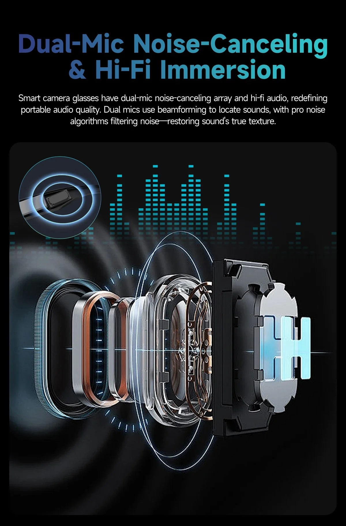 8MP Smart Glasses — AI Photo Recognition, Video Recording, Translation, Bluetooth, IP65 Waterproof, 270mAh Battery