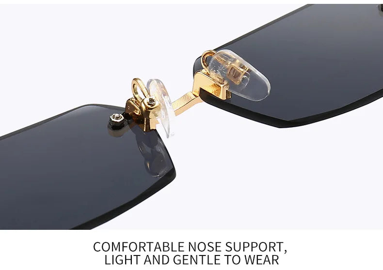 Rimless Rectangle Sunglasses — Fashion Small Square Shades for Men & Women, Summer Travel Eyewear