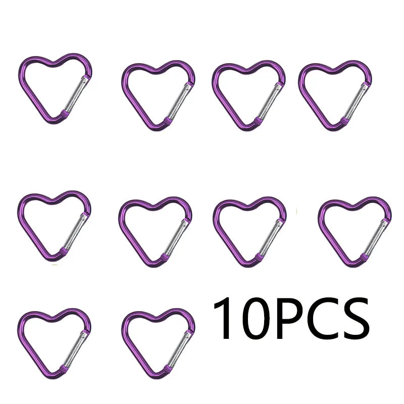 10PCS Heart Shape Aluminum Carabiner Clips - Tactical Keychain Hooks for Outdoor Gear, Water Bottles & EDC Tools