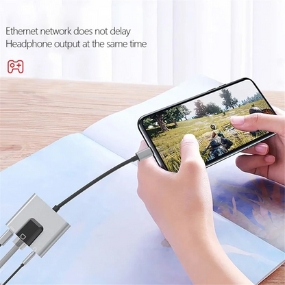 RGEEK USB-C to Ethernet Adapter Hub — Type-C to LAN, 3.5mm Audio & PD Charging Dock for iPhone & Android