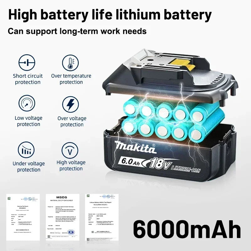 Genuine Makita 6AH BL1860 18V Li-Ion Battery — Replacement for BL1850 & BL1840, Compatible with 18V Screwdrivers, BMS TPCELL
