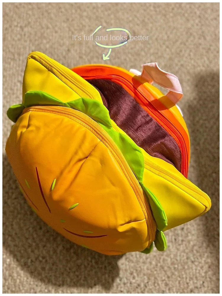 Stylish Hamburger PU Daypack Backpack – Casual Zipper Laptop Bag for Travel, Outdoor, and Unisex Use