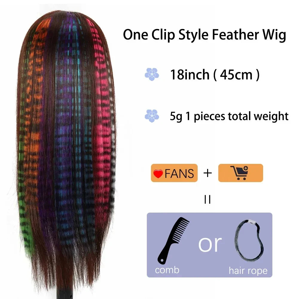 18" Synthetic Long Straight Hair Extension – High Temperature Clip-In Hairpiece, Feather Wig in Blue Rose Color for Women