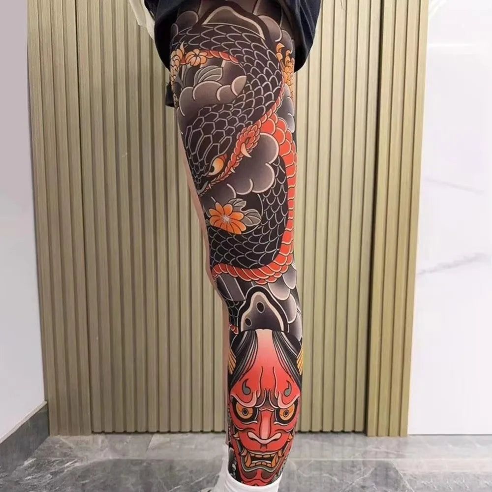 Full Leg Tattoo Socks - Sun-Proof Elastic Stockings for Cycling, Fishing & Casual Wear