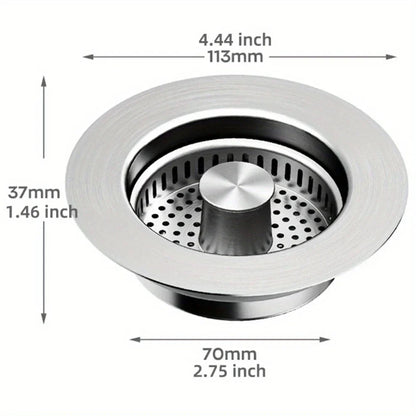 3-in-1 Stainless Steel Kitchen Sink Strainer - Pop-Up Drain Stopper with Anti-Clogging Basket & Odor Filter