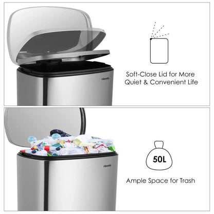 50L Stainless Steel Step Trash Can — Kitchen & Home Garbage Bin for Office, Bedroom, Garage, Living Room & Bathroom