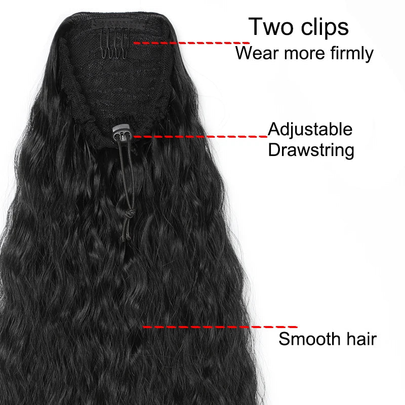22-Inch Kinky Curly Ponytail Extension - Synthetic Drawstring Clip-In Hairpiece for Women