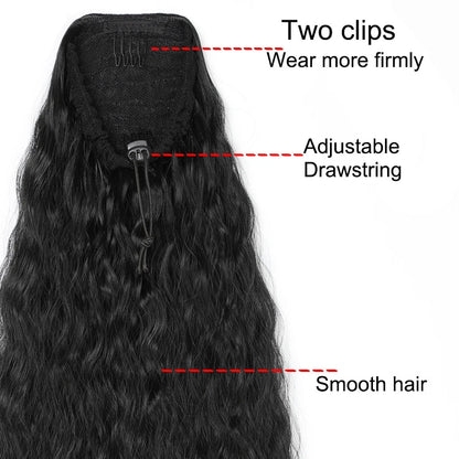 22-Inch Kinky Curly Ponytail Extension - Synthetic Drawstring Clip-In Hairpiece for Women