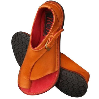 Women’s Retro Summer Sandals 2025 – PU Leather Peep Toe Flat Beach Slippers with Buckle Strap, Casual Comfort Shoes