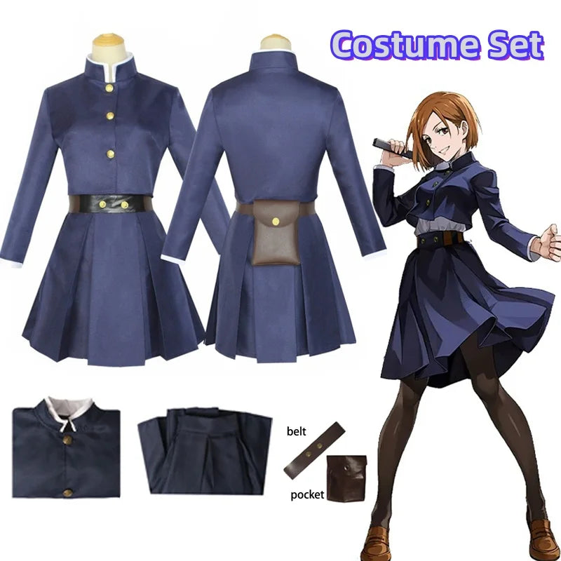 Anime Jujutsu Kaisen Cosplay Costume — Kugisaki Nobara Tattoo Girl’s Full Uniform Dress Set