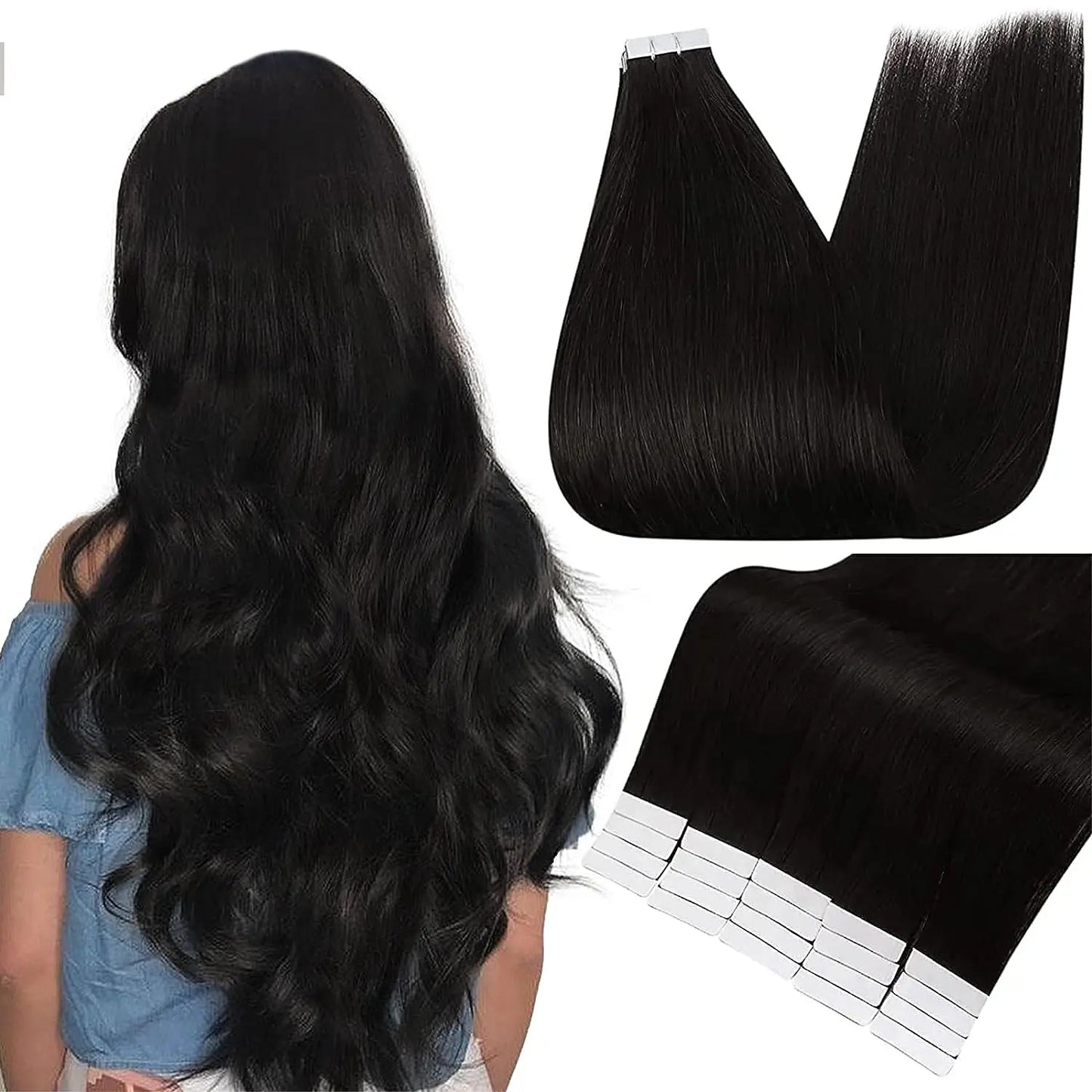 Full Shine Tape In Human Hair Extensions - 100% Remy Straight Hair Double Sided Silky Natural Tapes for Women