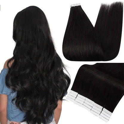 Full Shine Tape In Human Hair Extensions - 100% Remy Straight Hair Double Sided Silky Natural Tapes for Women