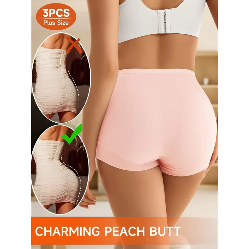 Women’s Plus Size Lace Panties 3-Pack - Breathable Floral Mesh Tummy Control Shaping Briefs for Everyday Comfort