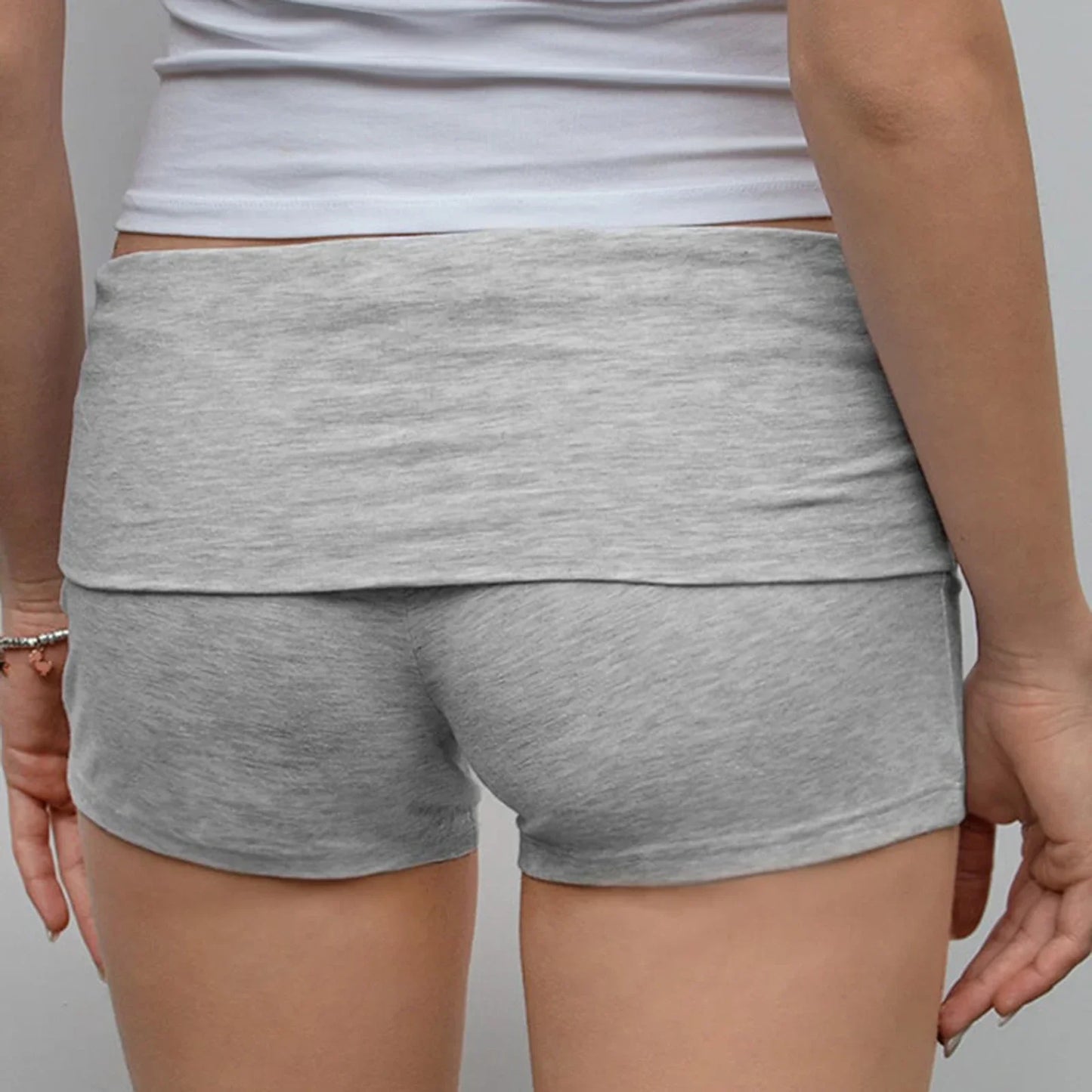 Summer Women’s Slim Solid Color Yoga Shorts — Casual Fold-Over Low Waist Lounge Shorts
