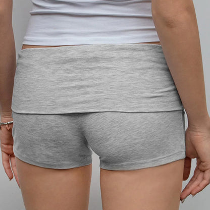 Summer Women’s Slim Solid Color Yoga Shorts — Casual Fold-Over Low Waist Lounge Shorts