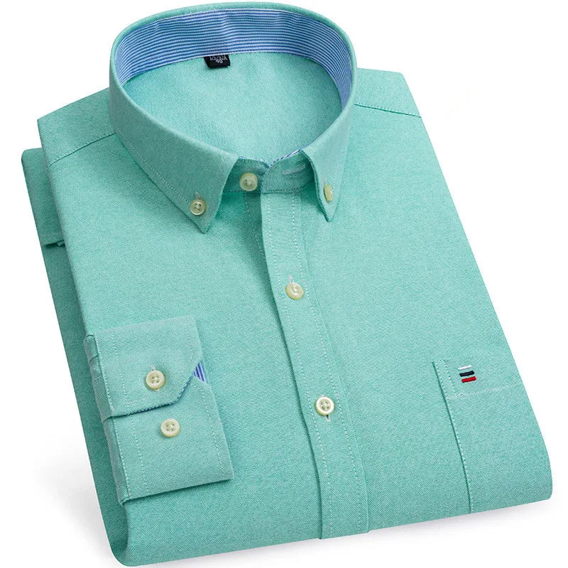 Men’s Checkered Oxford Shirt - Long Sleeve Cotton Button Down Gingham Top with Single Pocket 6XL-7XL