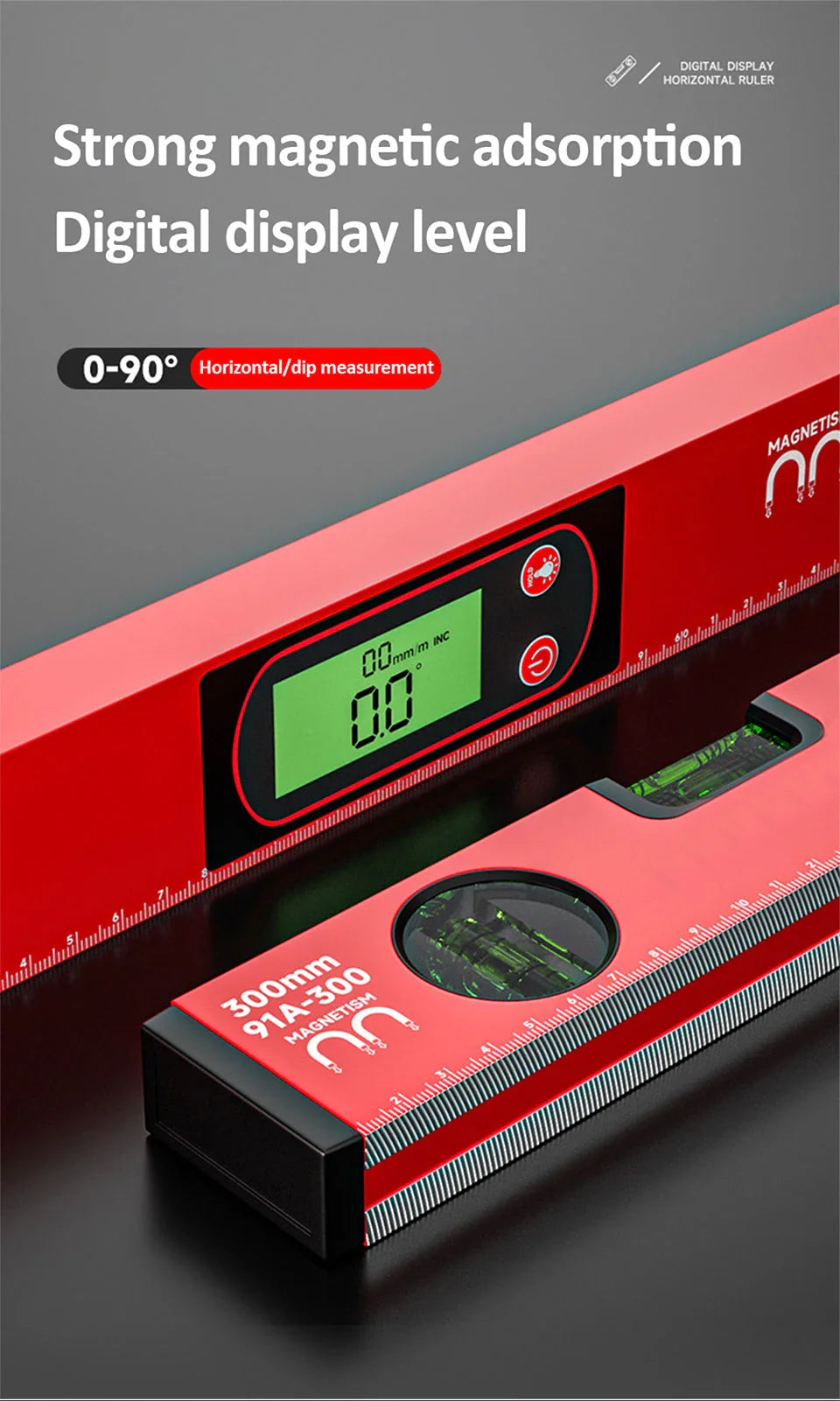 30/40/50cm Digital Display Magnetic Angle Level — Aluminum Alloy Protractor Inclinometer Ruler 90° Measurement Tool