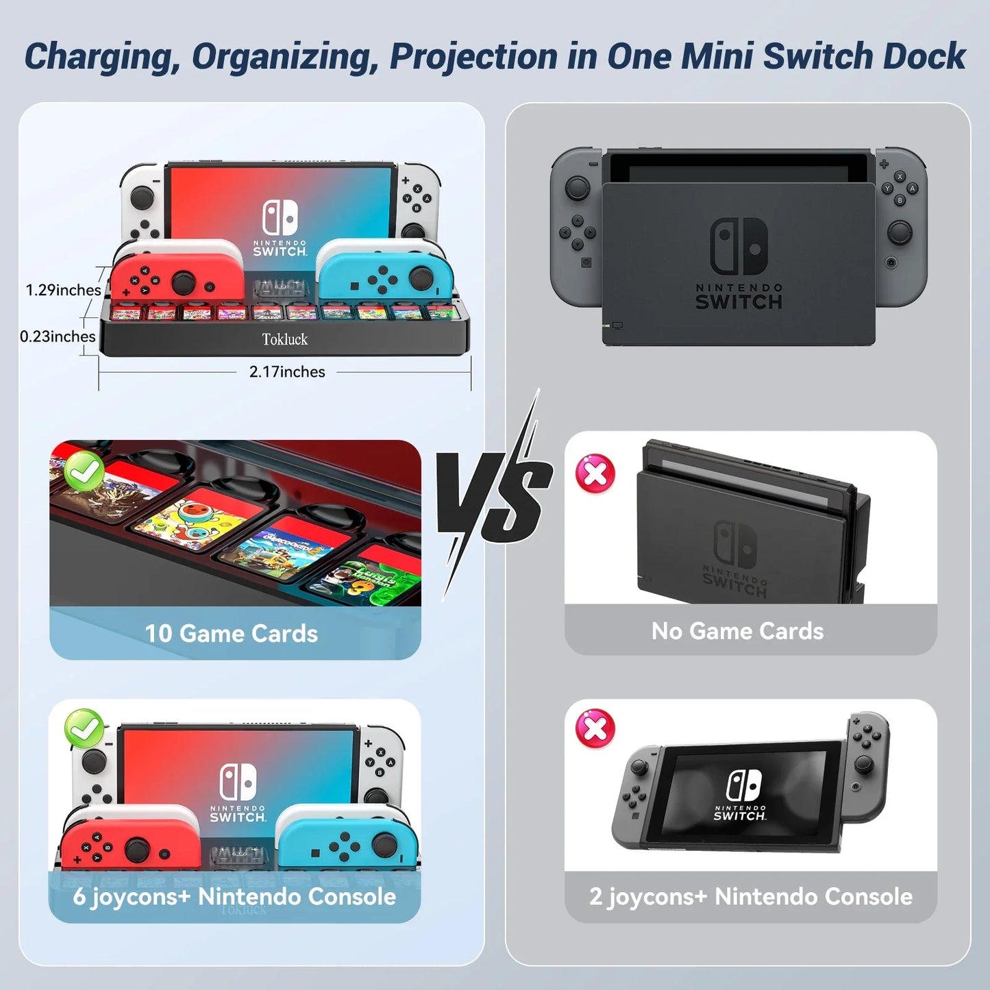 Switch Joy-Con Charger & Game Card Dock Station — HDMI & USB 3.0 Port Charging Stand for Switch OLED with Storage