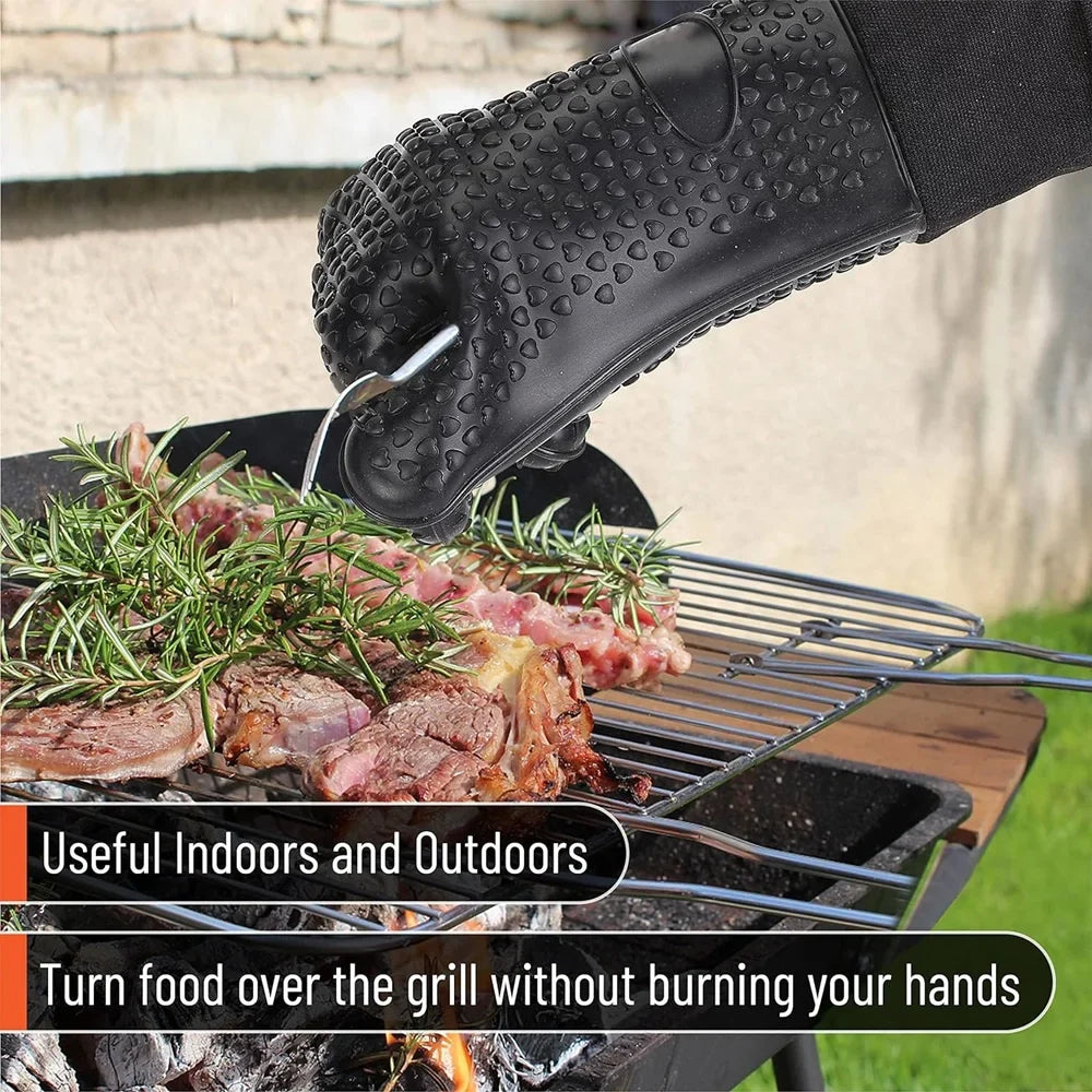 Heat-Resistant Silicone Gloves – Non-Slip Oven Mitts for Kitchen, BBQ, Baking & Cooking with Canvas Stitching