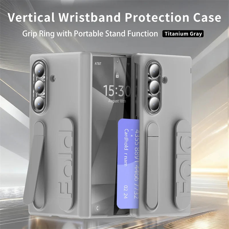 Vertical Wristband Card Slot Kickstand Case for Samsung Galaxy Z Fold 4-7 – Invisible Wrist Stand Protective Cover