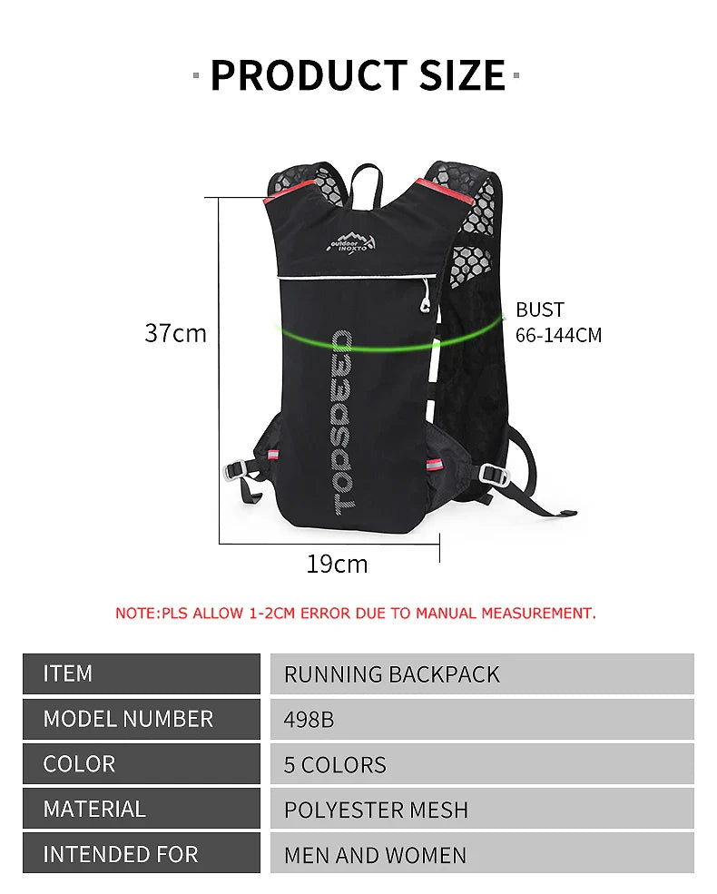 INOXTO 5L Trail Running Backpack - Ultra-Light Hydration Vest for Marathon & Cycling with 1.5L/2L Water Bag