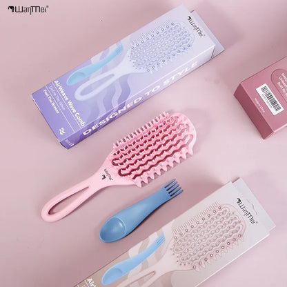 WANMEI Air Cushion Detangler Brush Set – Scalp Massage Comb, Cleaner & 52 Hair Bands, Anti-Frizz Wet/Dry Styling Tool