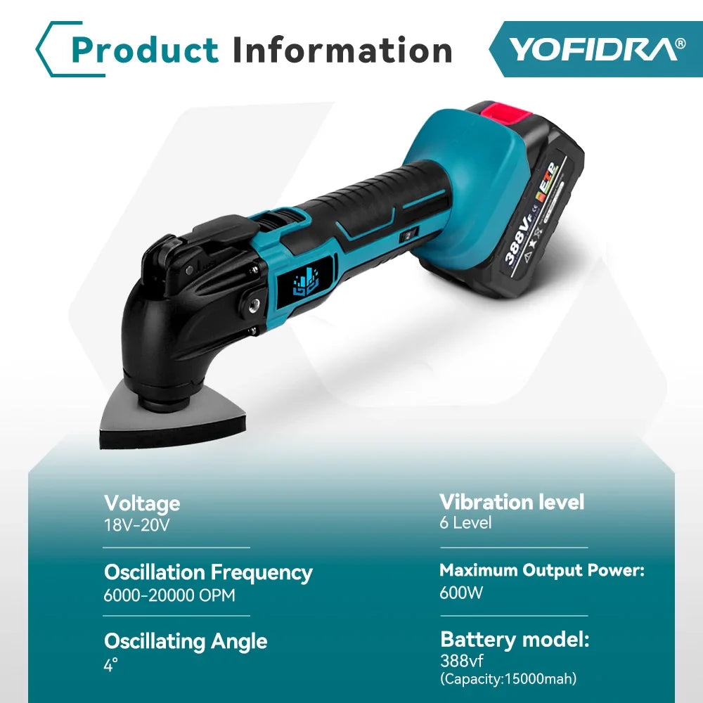 YOFIDRA Cordless Oscillating Multi-Tool – 6-Speed Electric Cutting, Polishing & Trimming Machine for 18V/21V Battery