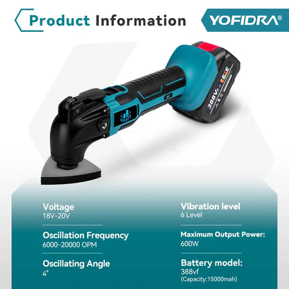 YOFIDRA Cordless Oscillating Multi-Tool – 6-Speed Electric Cutting, Polishing & Trimming Machine for 18V/21V Battery