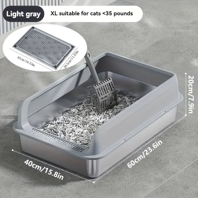KEMORELA Extra Large Stainless Steel Cat Litter Box with Lid – Enclosed, High-Sided, Leak-Proof Litter Pan with Cat Litter Mat