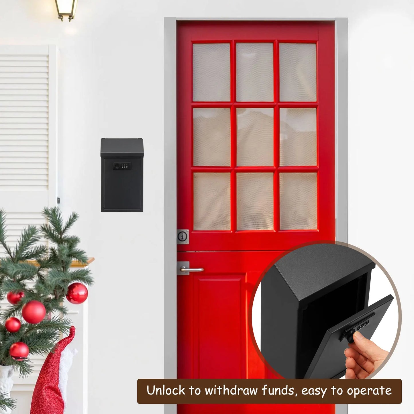 Metal Locking Wall-Mounted Mailbox – Outdoor Lockable Mail & Key Drop Box for Home, Ballot, Donation, Collection