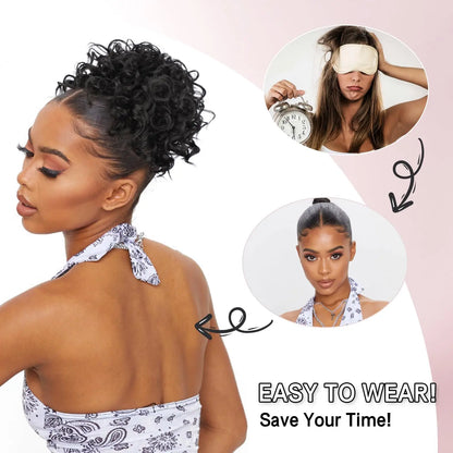 Synthetic Messy Bun Hair Piece – 60g Elastic Drawstring Curly Wave Hair Bun Extension for Women (Dark Brown)