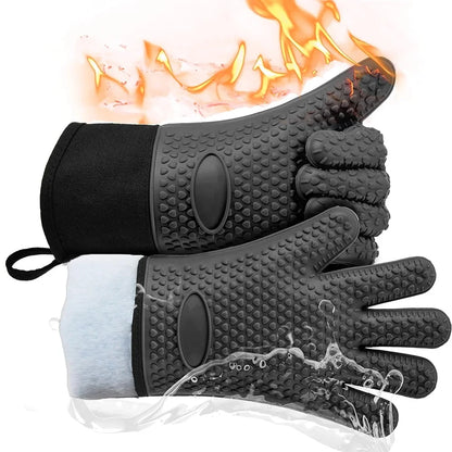 Heat-Resistant Silicone Gloves – Non-Slip Oven Mitts for Kitchen, BBQ, Baking & Cooking with Canvas Stitching