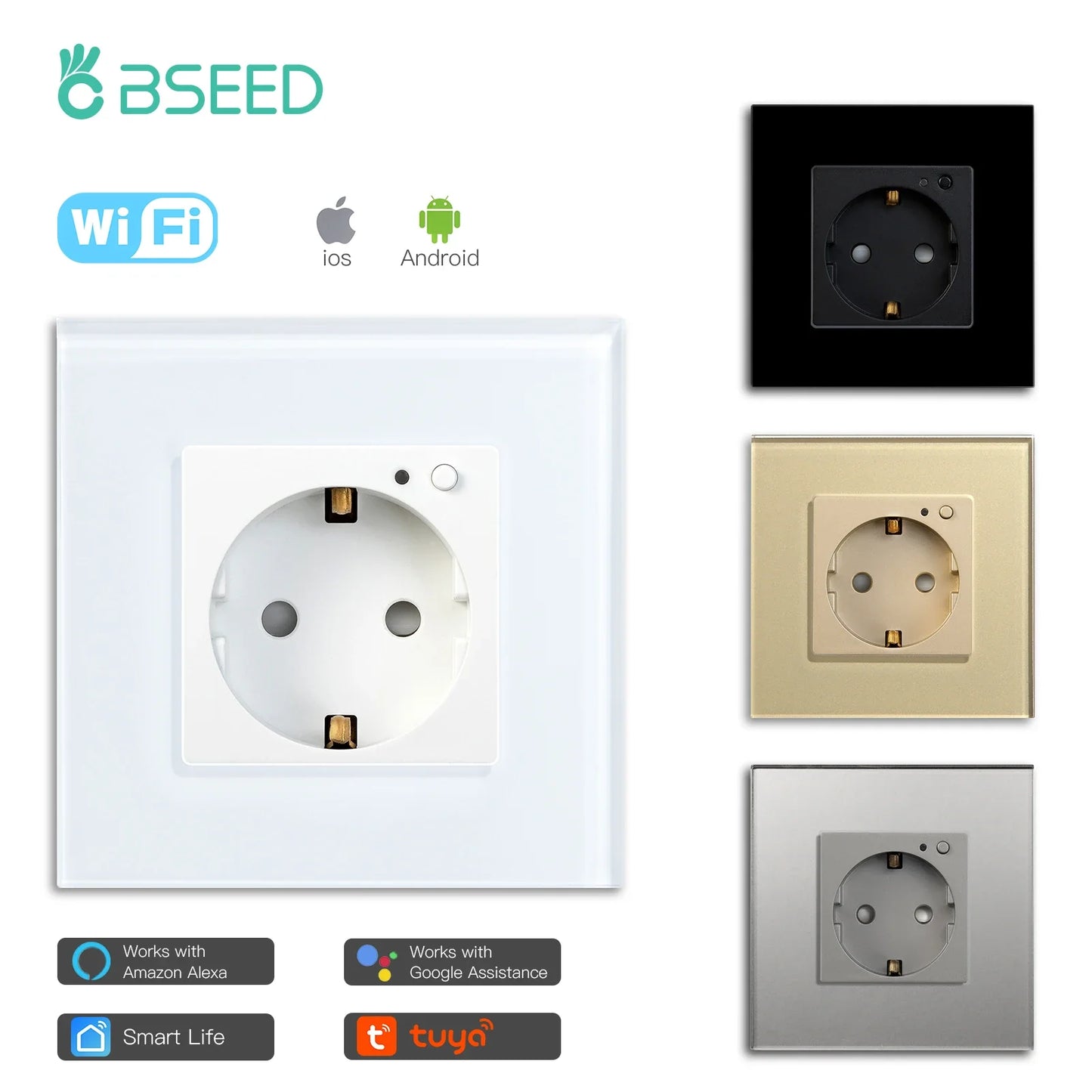 Bseed Smart WiFi Socket – EU Standard Intelligent Outlet, Compatible with Tuya App, Google & Alexa, Timer Function Home Improvement Plug