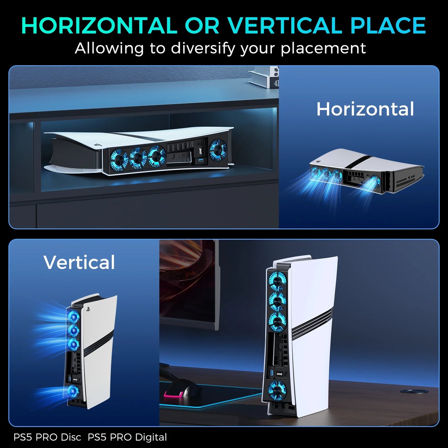 IINE PS5 Pro Cooling Fan – 2-Speed Smart Cooling for PS5 Pro Disc & Digital Edition