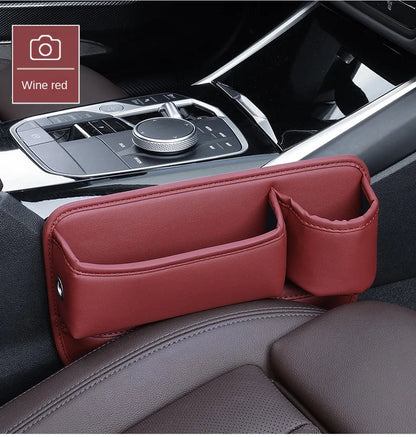 Leather Car Seat Gap Organizer – Multifunctional Crevice Filler with Cup Holder & Side Storage Pocket for Car Interior