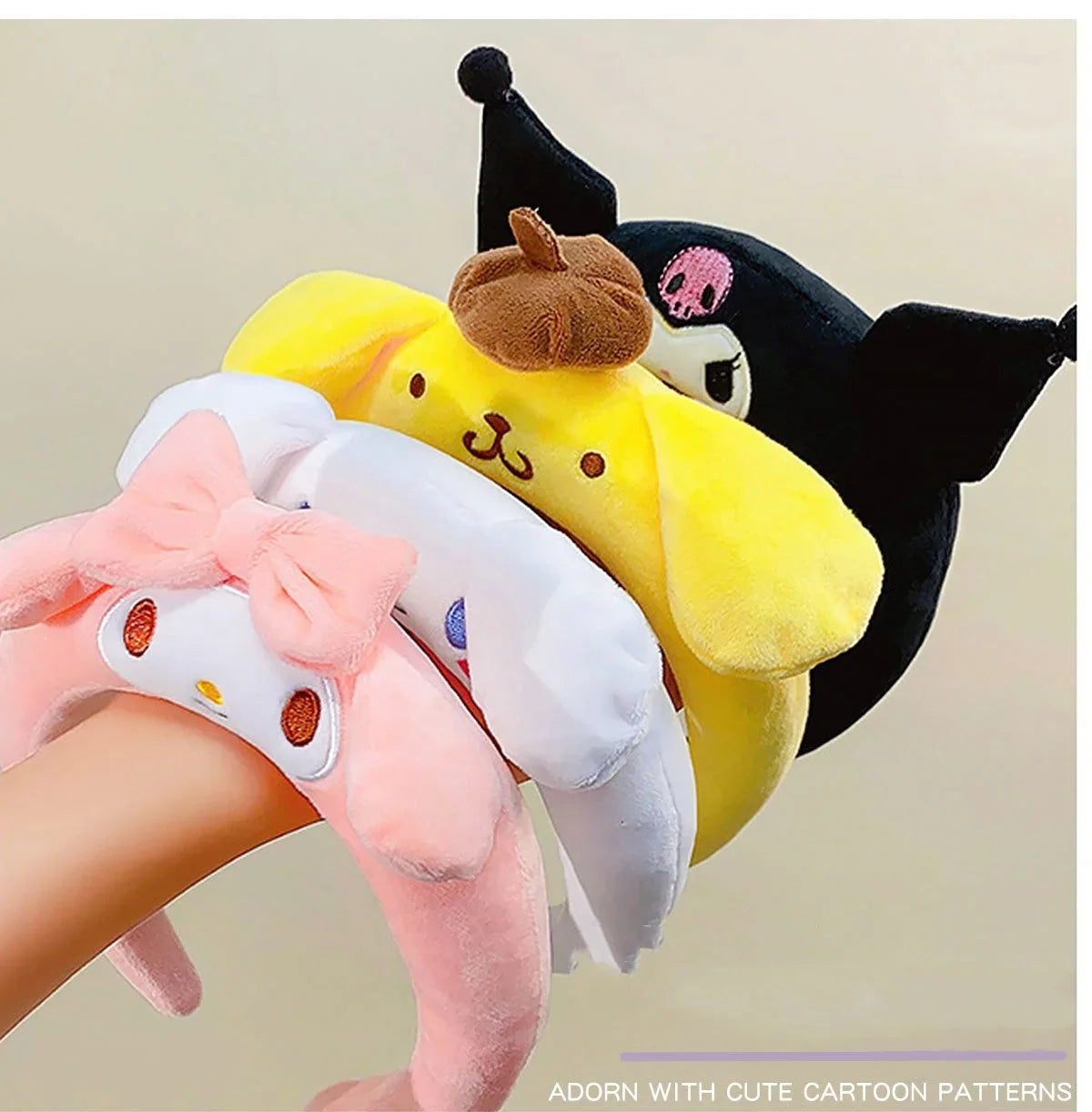 Sanrio Cartoon Hairband – Kuromi, My Melody, Pom Pom Purin & Cinnamoroll Plush Headband, Cute Hair Accessories for Girls Gift