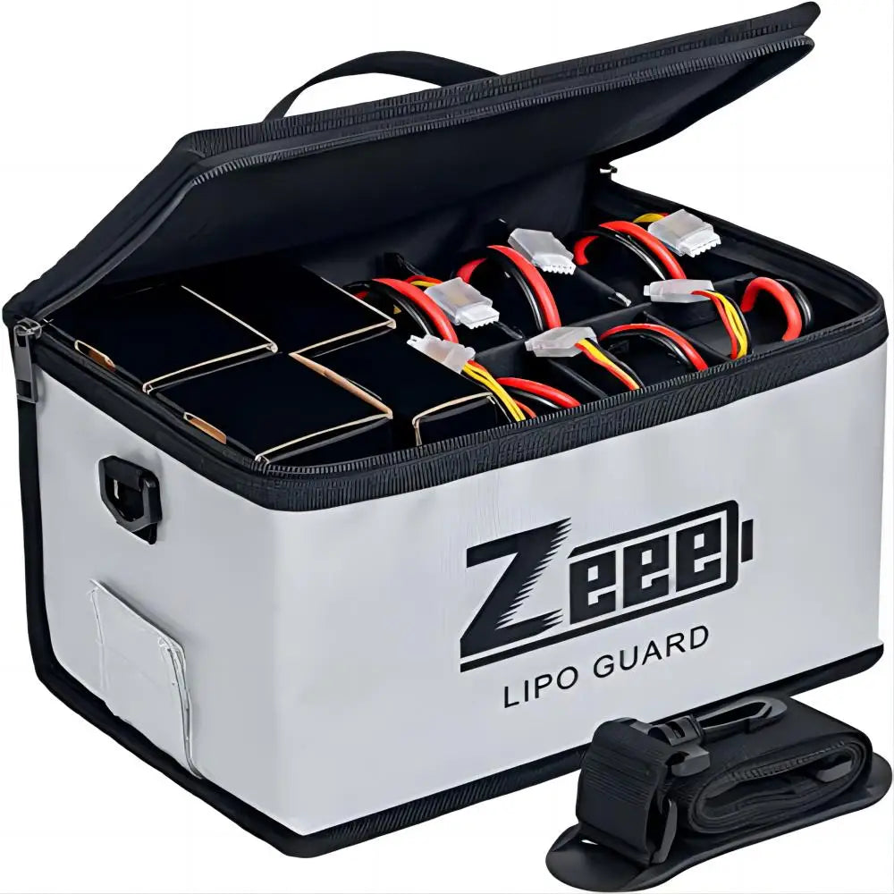 Zeee LiPo Safety Bag — 10-Cell Fireproof Adjustable Battery Storage Pouch, Large Capacity Safe Charging Guard Bag