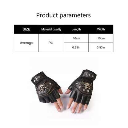 Pirate Captain PU Leather Fingerless Gloves – Skull Rivet Half Finger Mitts for Men & Women, Hip Hop, Gym & Moto Style Gloves