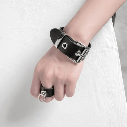 2024 Punk Cool Adjustable PU Bracelet for Men & Women – Vintage Gothic, Hip Hop, Rock, Kpop Dancer Jewelry Accessories