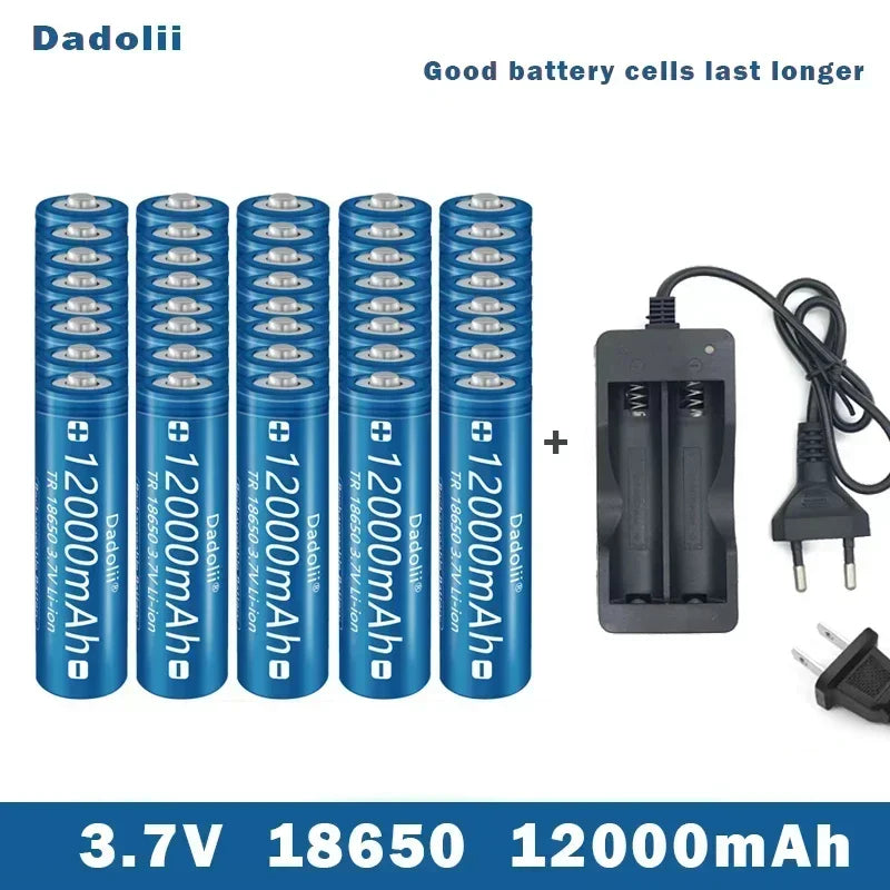 18650 3.7V 12000mAh Li-ion Rechargeable Battery – For Flashlights, Torches + Charger Included