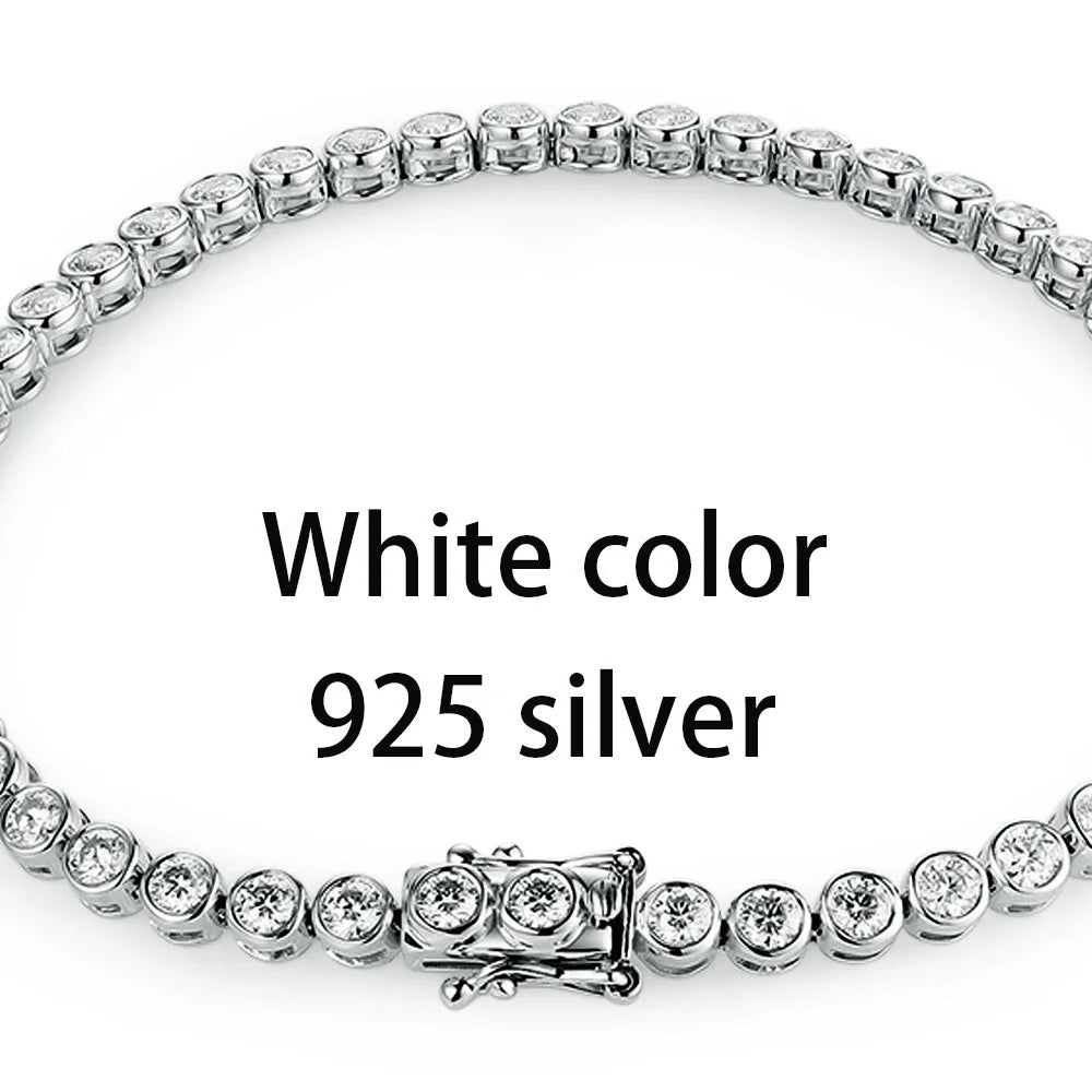 Kuololit Bezel Set Moissanite Tennis Bracelet – Solid 14K/10K/925 Silver, Round D VVS1 for Women, Engagement & Christmas Jewelry