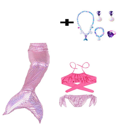 Little Girl Mermaid Tail Swimsuit — Kids Beach Bikini Cosplay Costume, Perfect Birthday Gift for Girls