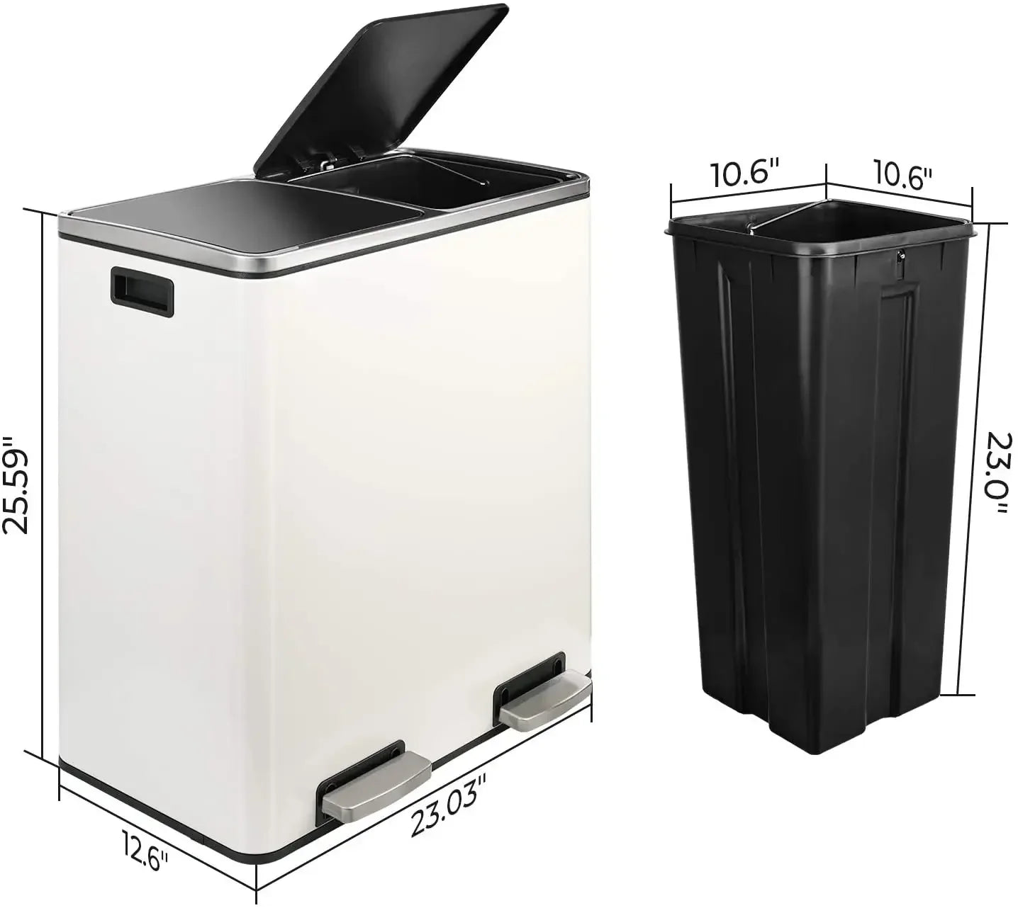 60L Dual Compartment Kitchen Step Trash Can – Hands-Free, Soft-Close Lid, Brushed Stainless Steel