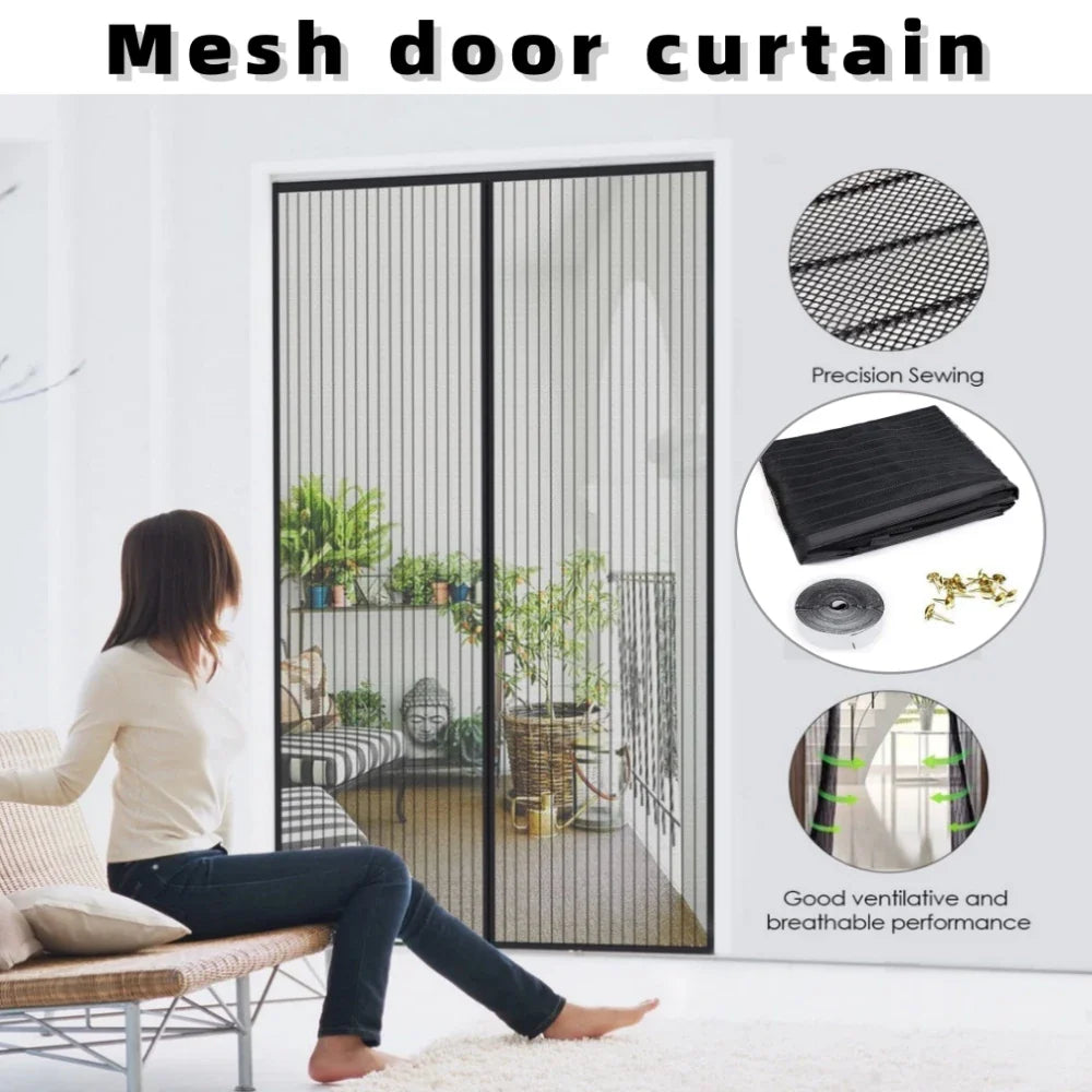 New No-Punch Magnetic Screen Door Curtain - Automatic Closing Anti-Mosquito Insect Fly Bug Protection for Household Ventilation