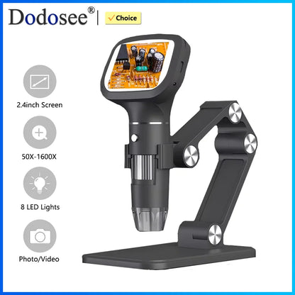 Dodosee 2.4" Digital Microscope 1600X 1080P – Handheld Portable Magnifier with 8 LED Lights for Coins, Kids Learning, Photo & Video Inspection