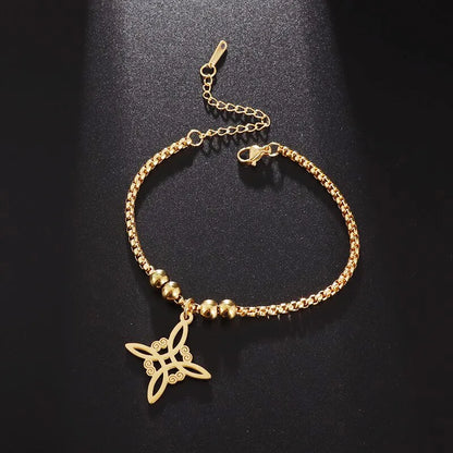 Witch Knot Cuff Bracelet - Stainless Steel Pagan Magic Knot Good Luck Amulet Celtic Knot Jewelry