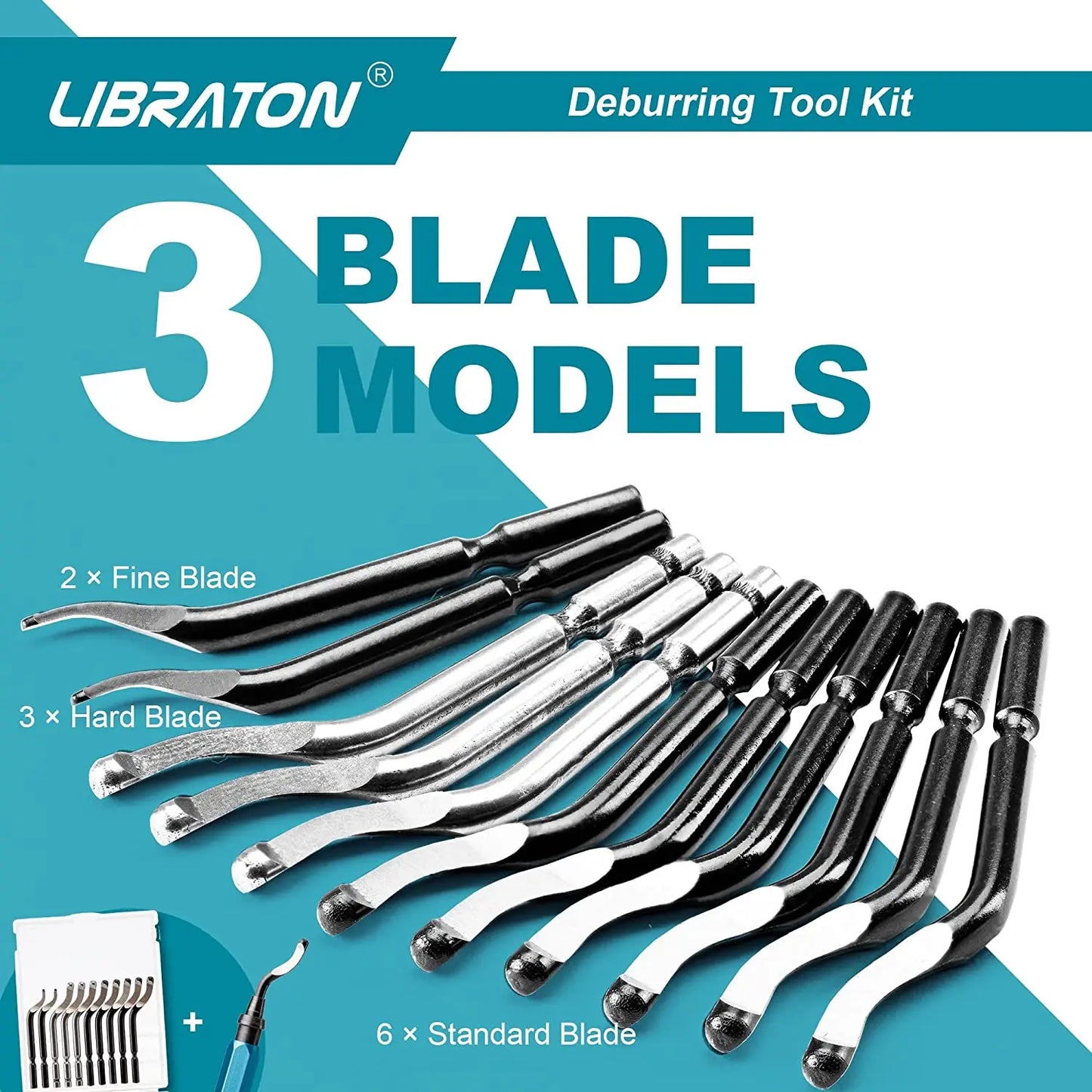 11-Blade Deburring Tool with HSS Steel Blades - 360 Degree Rotary Head for Metal, Resin, Plastic, 3D Printing, and Wood