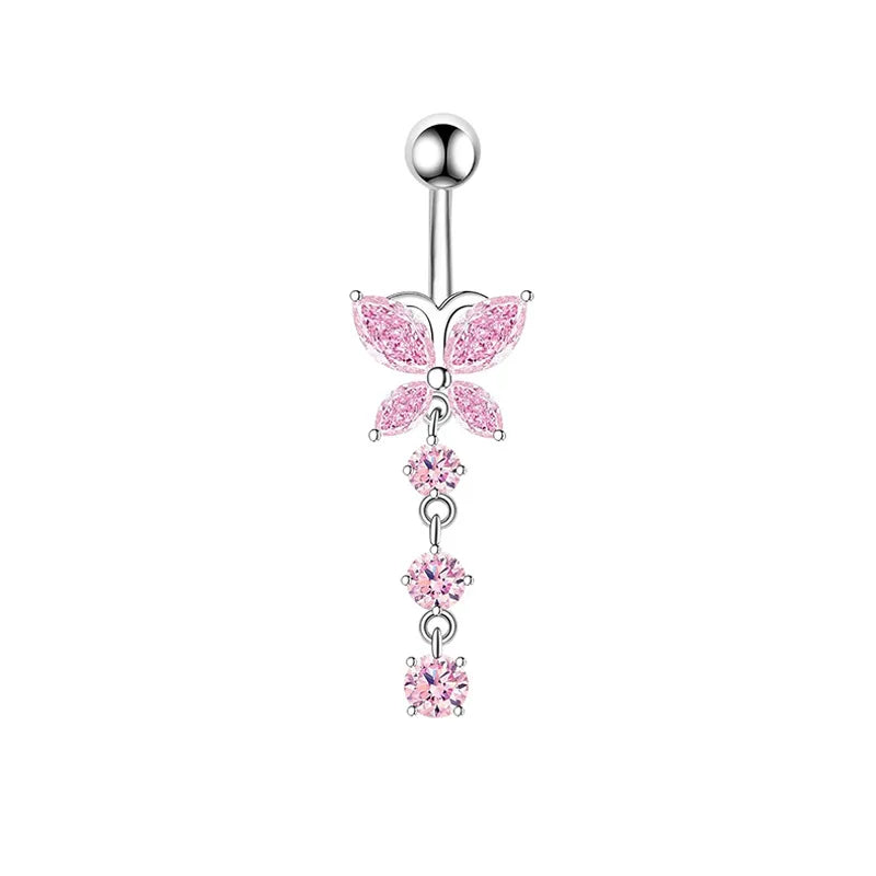 Stainless Steel CZ Belly Button Piercing – Heart & Butterfly Navel Barbell Jewelry for Women Sexy Navel Ring
